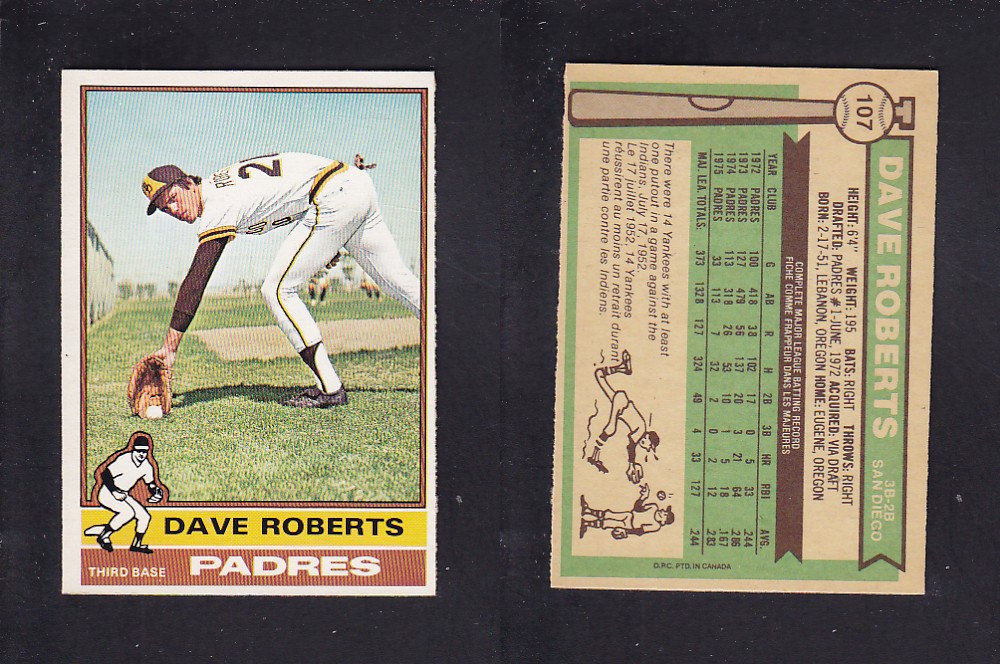 1976 O-PEE-CHEE BASEBALL CARD #107 D. ROBERTS photo 1976 O-PEE-CHEE BASEBALL CARD #107 D. ROBERTS photo