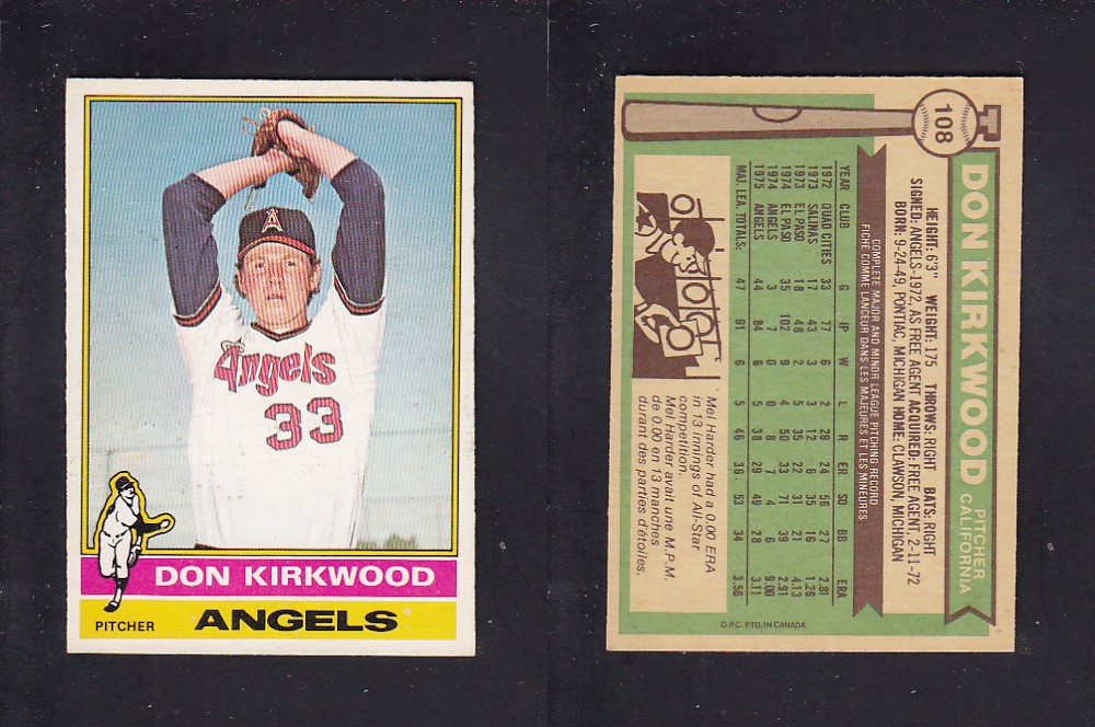 1976 O-PEE-CHEE BASEBALL CARD #108 D. KIRKWOOD photo 1976 O-PEE-CHEE BASEBALL CARD #108 D. KIRKWOOD photo