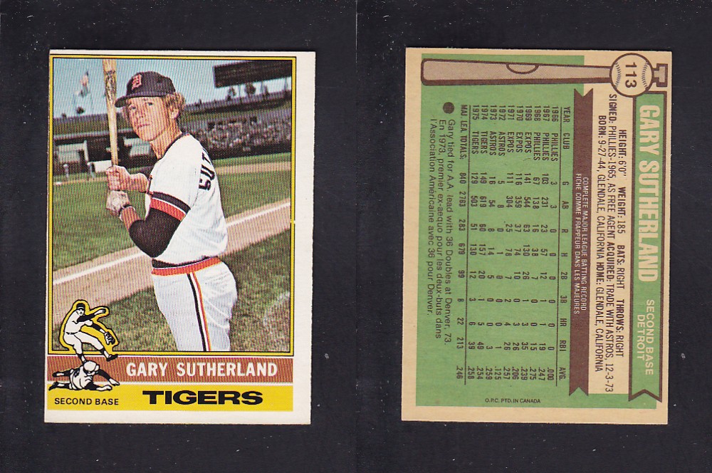 1976 O-PEE-CHEE BASEBALL CARD #113 G. SUTHERLAND photo 1976 O-PEE-CHEE BASEBALL CARD #113 G. SUTHERLAND photo