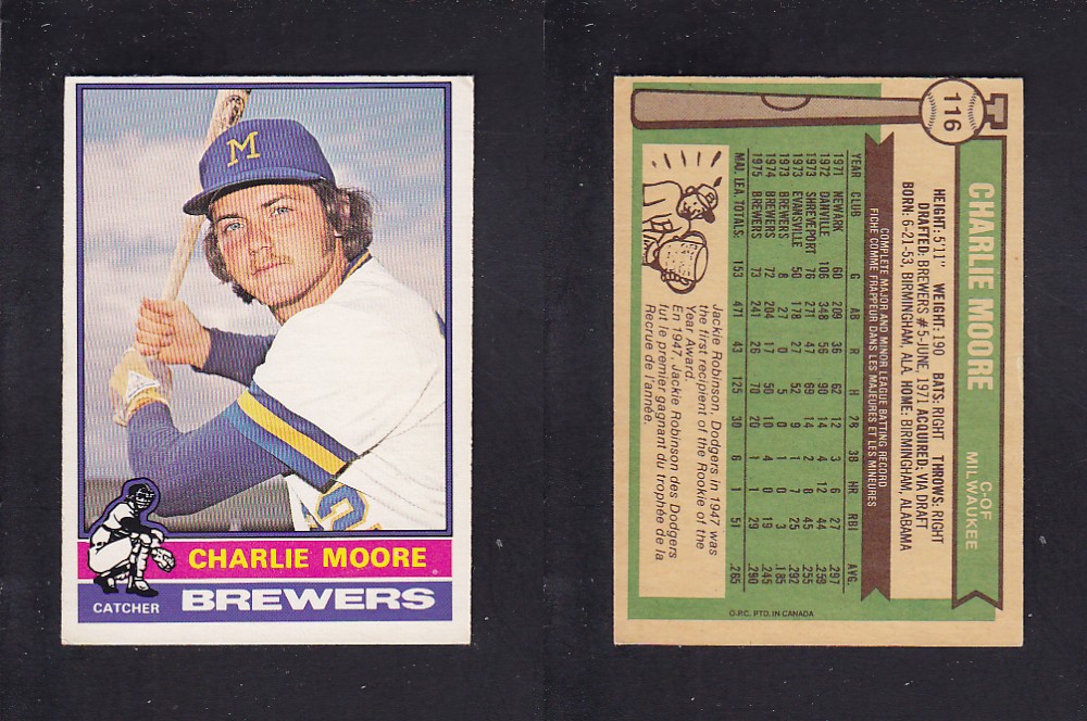 1976 O-PEE-CHEE BASEBALL CARD #116 C. MOORE photo 1976 O-PEE-CHEE BASEBALL CARD #116 C. MOORE photo