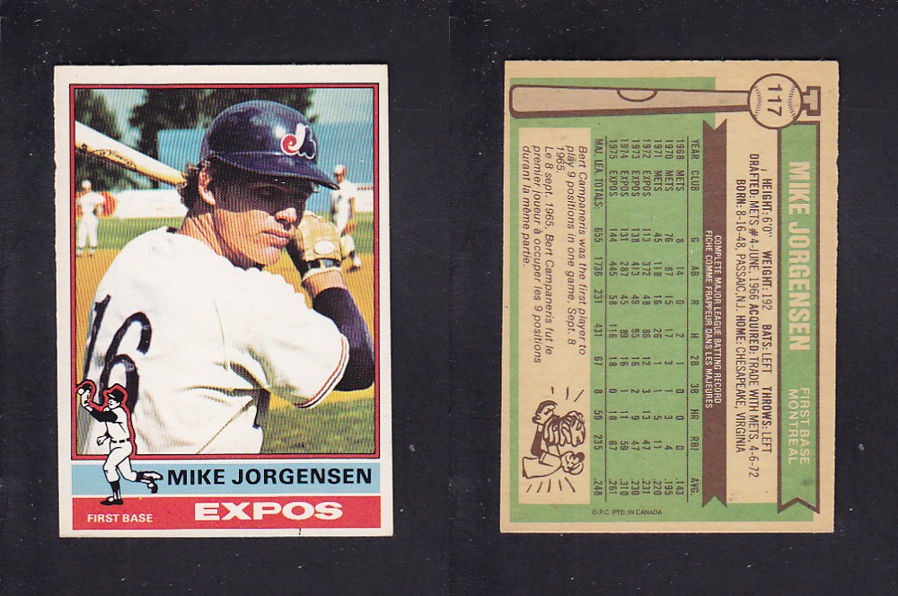 1976 O-PEE-CHEE BASEBALL CARD #117 M. JORGENSEN photo 1976 O-PEE-CHEE BASEBALL CARD #117 M. JORGENSEN photo