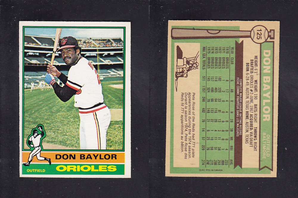 1976 O-PEE-CHEE BASEBALL CARD #125 D. BAYLOR photo 1976 O-PEE-CHEE BASEBALL CARD #125 D. BAYLOR photo
