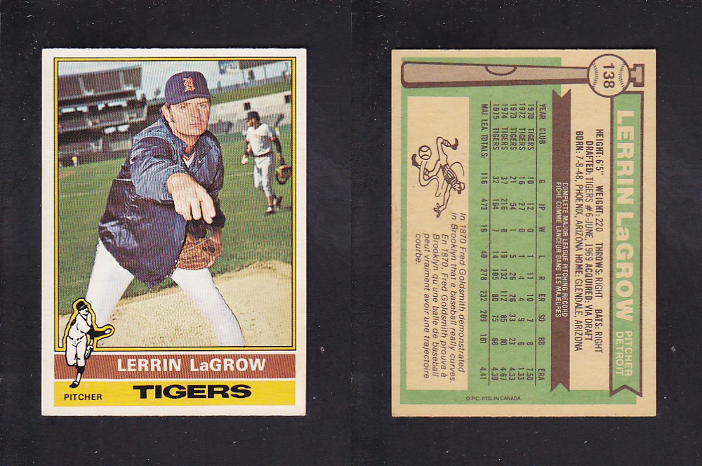 1976 O-PEE-CHEE BASEBALL CARD #138 L. LaGROW photo 1976 O-PEE-CHEE BASEBALL CARD #138 L. LaGROW photo