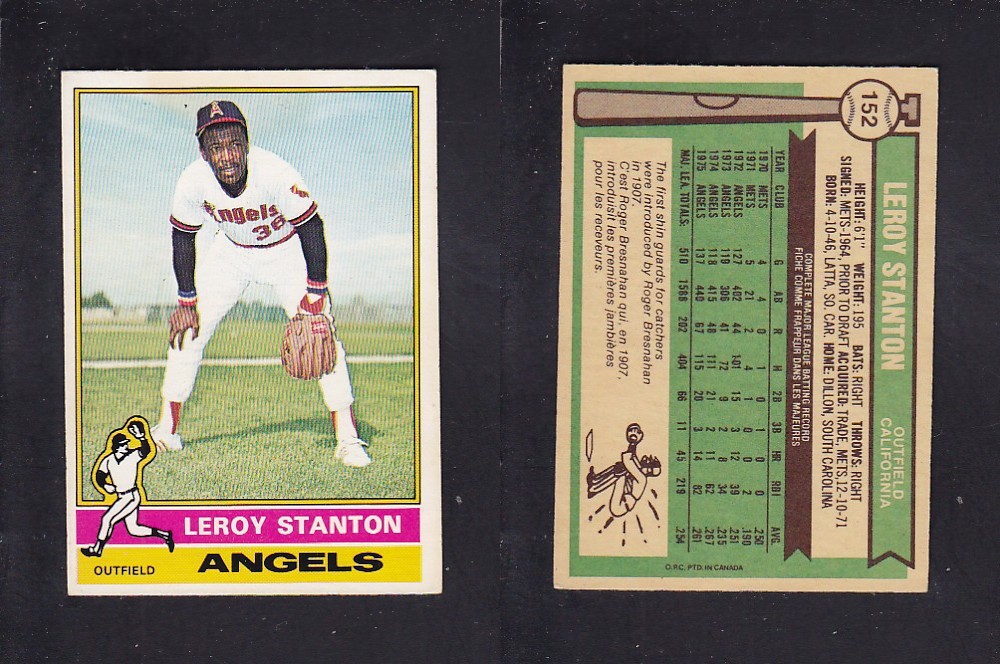 1976 O-PEE-CHEE BASEBALL CARD #152 L. STANTON photo 1976 O-PEE-CHEE BASEBALL CARD #152 L. STANTON photo
