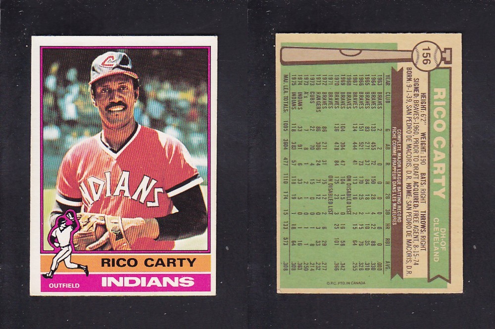 1976 O-PEE-CHEE BASEBALL CARD #156 R. CARTY photo 1976 O-PEE-CHEE BASEBALL CARD #156 R. CARTY photo