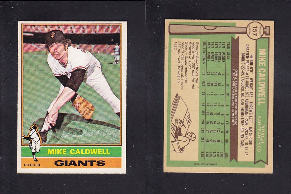 1976 O-PEE-CHEE BASEBALL CARD #157 M. CALDWELL photo 1976 O-PEE-CHEE BASEBALL CARD #157 M. CALDWELL photo