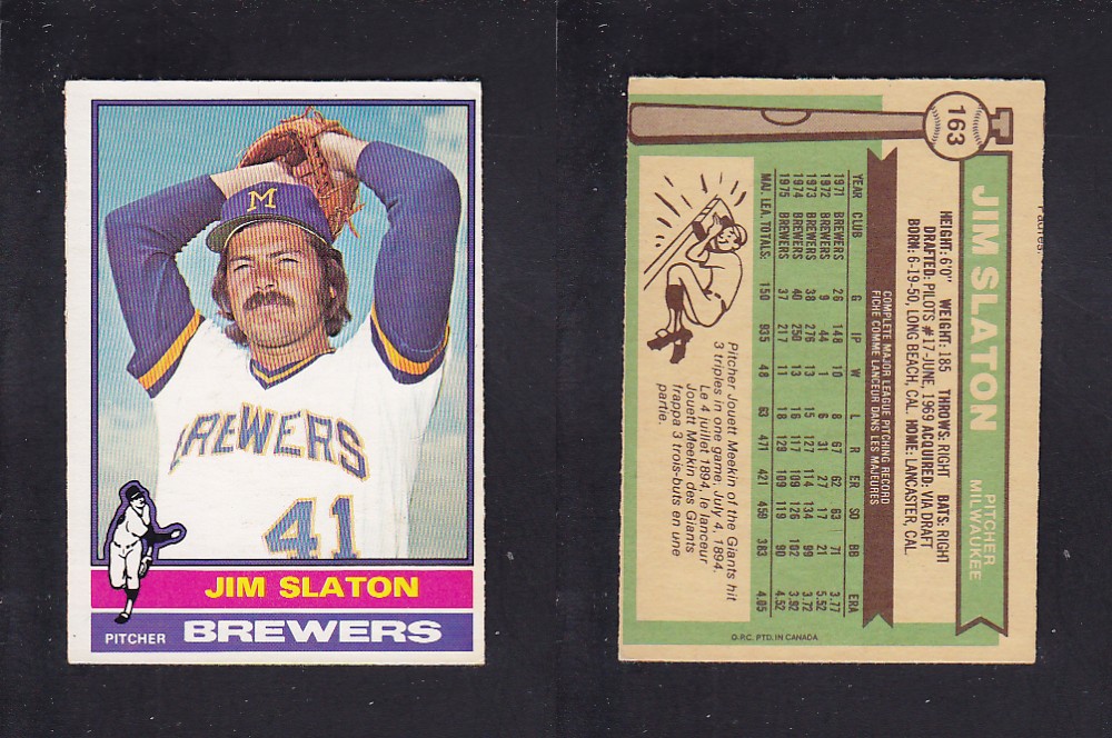 1976 O-PEE-CHEE BASEBALL CARD #163 J. SLATON photo 1976 O-PEE-CHEE BASEBALL CARD #163 J. SLATON photo