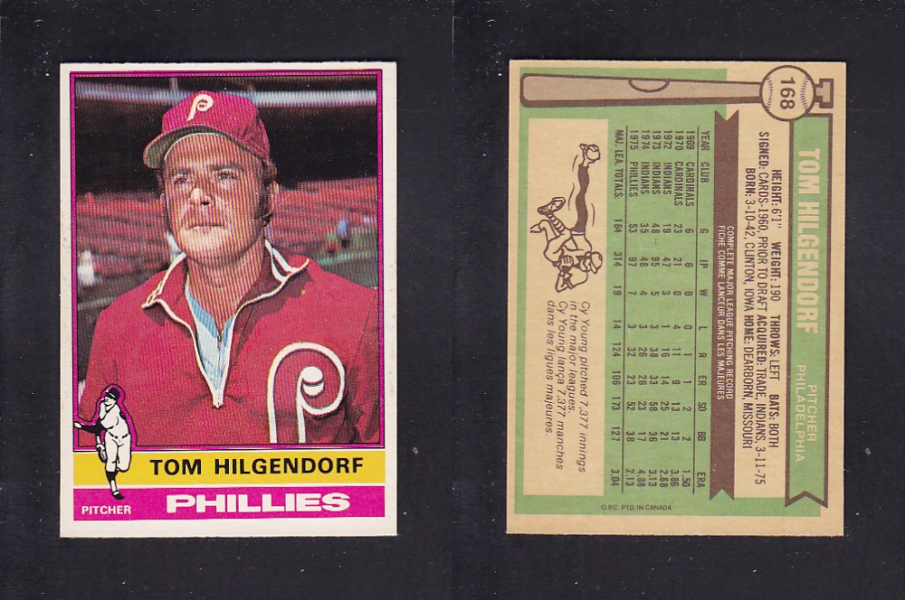 1976 O-PEE-CHEE BASEBALL CARD #168 T. HILGENDORF photo 1976 O-PEE-CHEE BASEBALL CARD #168 T. HILGENDORF photo