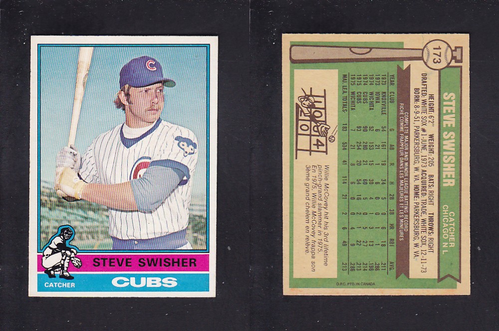 1976 O-PEE-CHEE BASEBALL CARD #173 S. SWISHER photo 1976 O-PEE-CHEE BASEBALL CARD #173 S. SWISHER photo
