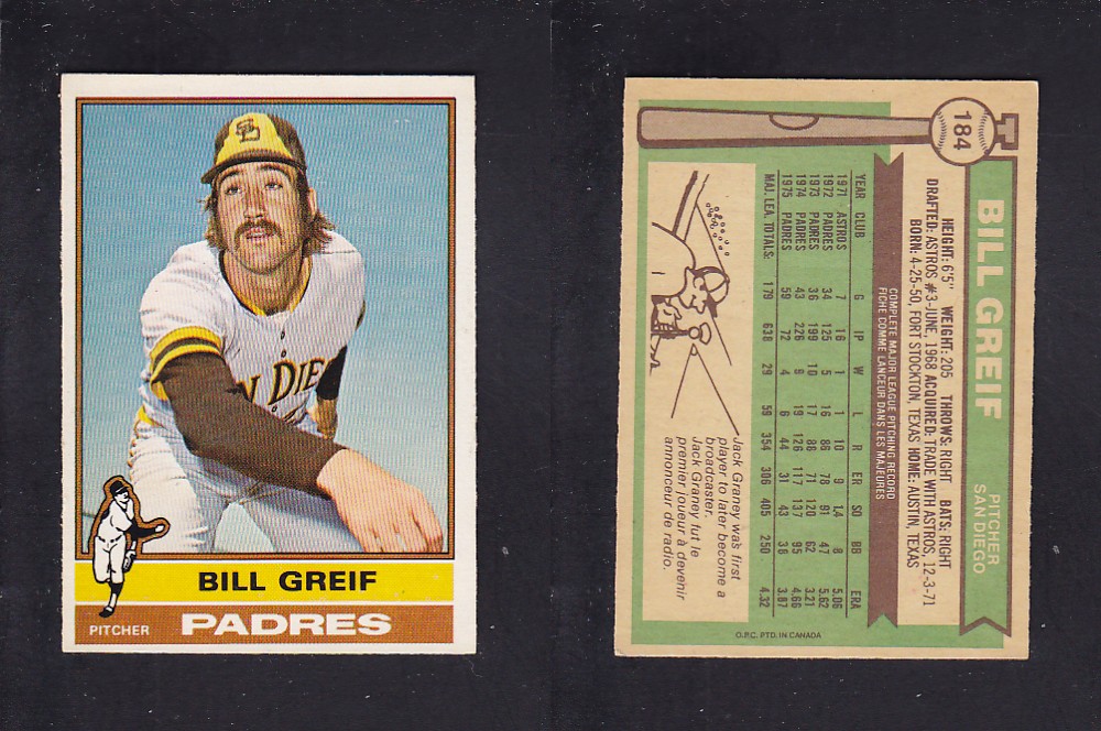1976 O-PEE-CHEE BASEBALL CARD #184 B. GREIF photo 1976 O-PEE-CHEE BASEBALL CARD #184 B. GREIF photo