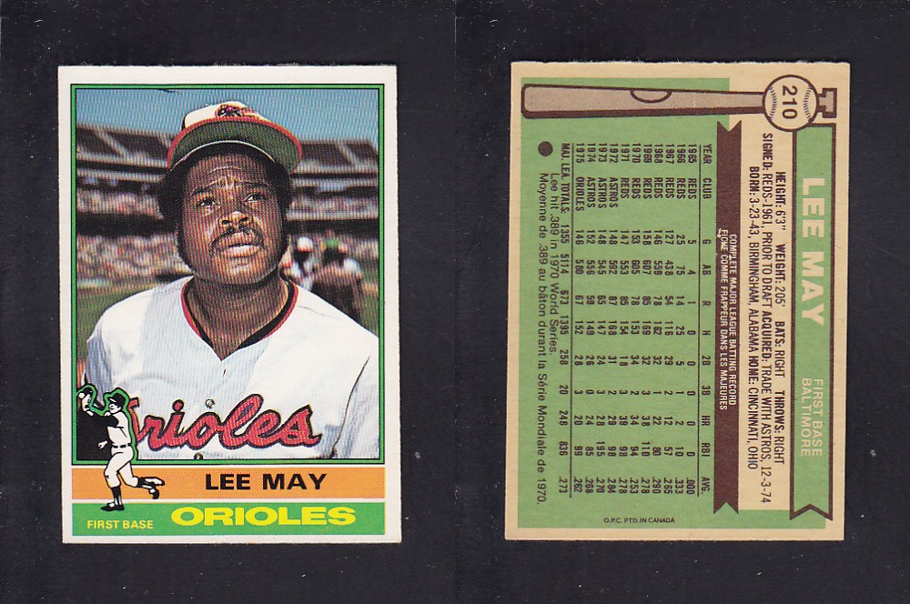 1976 O-PEE-CHEE BASEBALL CARD #210 L. MAY photo 1976 O-PEE-CHEE BASEBALL CARD #210 L. MAY photo