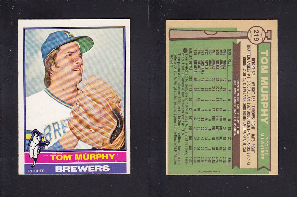 1976 O-PEE-CHEE BASEBALL CARD #219 T. MURPHY photo