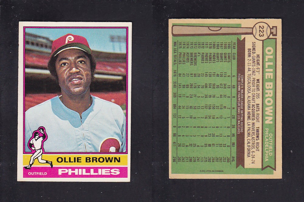 1976 O-PEE-CHEE BASEBALL CARD #223 O. BROWN photo 1976 O-PEE-CHEE BASEBALL CARD #223 O. BROWN photo
