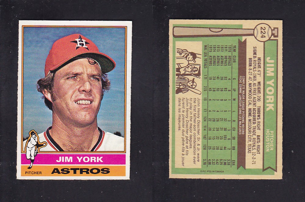 1976 O-PEE-CHEE BASEBALL CARD #224 J. YORK photo