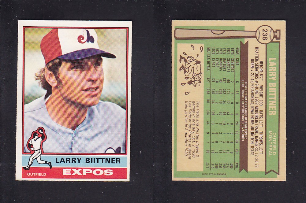 1976 O-PEE-CHEE BASEBALL CARD #238 L. BIITTNER photo 1976 O-PEE-CHEE BASEBALL CARD #238 L. BIITTNER photo