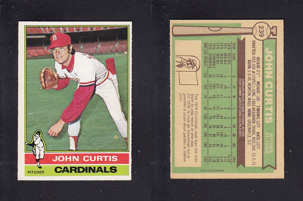 1976 O-PEE-CHEE BASEBALL CARD #239 J. CURTIS photo 1976 O-PEE-CHEE BASEBALL CARD #239 J. CURTIS photo