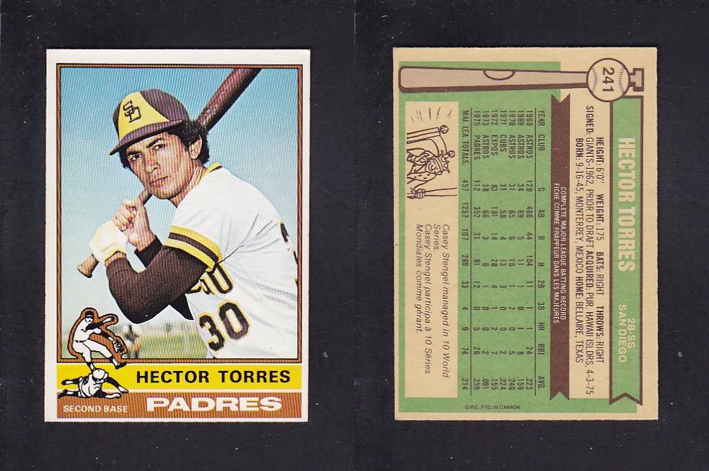 1976 O-PEE-CHEE BASEBALL CARD #241 H. TORRES photo 1976 O-PEE-CHEE BASEBALL CARD #241 H. TORRES photo