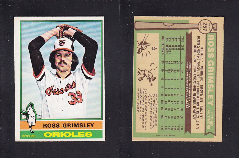 1976 O-PEE-CHEE BASEBALL CARD #257 R. GRIMSLEY photo 1976 O-PEE-CHEE BASEBALL CARD #257 R. GRIMSLEY photo