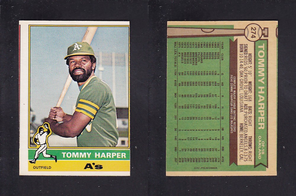 1976 O-PEE-CHEE BASEBALL CARD #274 T. HARPER photo 1976 O-PEE-CHEE BASEBALL CARD #274 T. HARPER photo