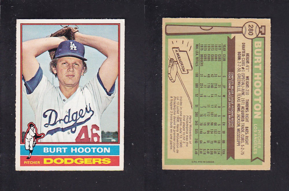 1976 O-PEE-CHEE BASEBALL CARD #280 B. HOOTON photo 1976 O-PEE-CHEE BASEBALL CARD #280 B. HOOTON photo
