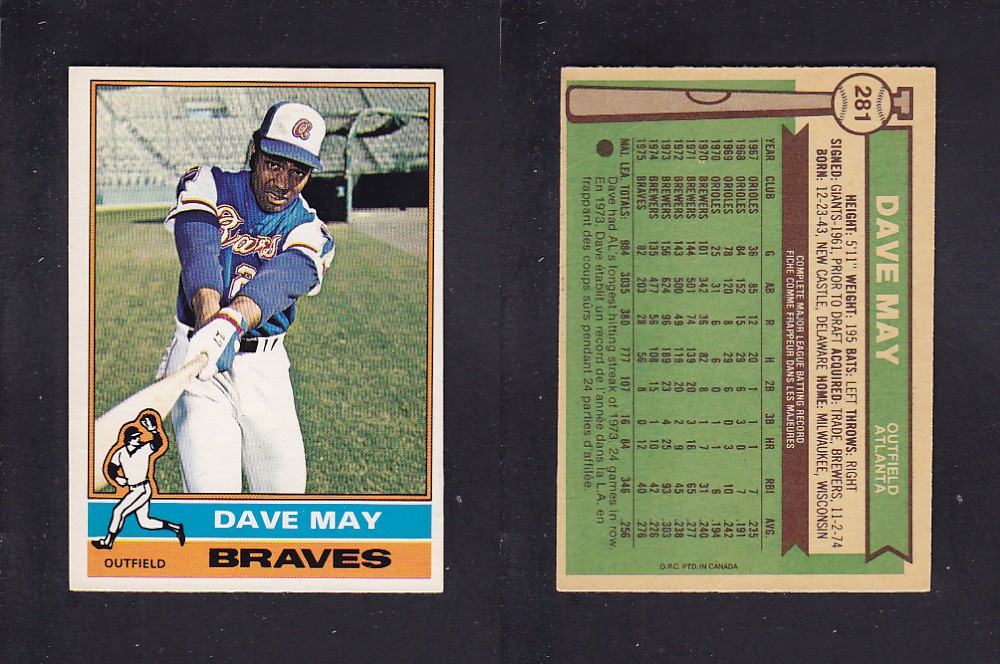 1976 O-PEE-CHEE BASEBALL CARD #281 D. MAY photo 1976 O-PEE-CHEE BASEBALL CARD #281 D. MAY photo