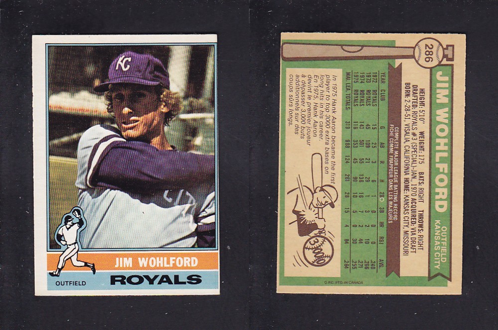 1976 O-PEE-CHEE BASEBALL CARD #286 J. WOHLFORD photo 1976 O-PEE-CHEE BASEBALL CARD #286 J. WOHLFORD photo