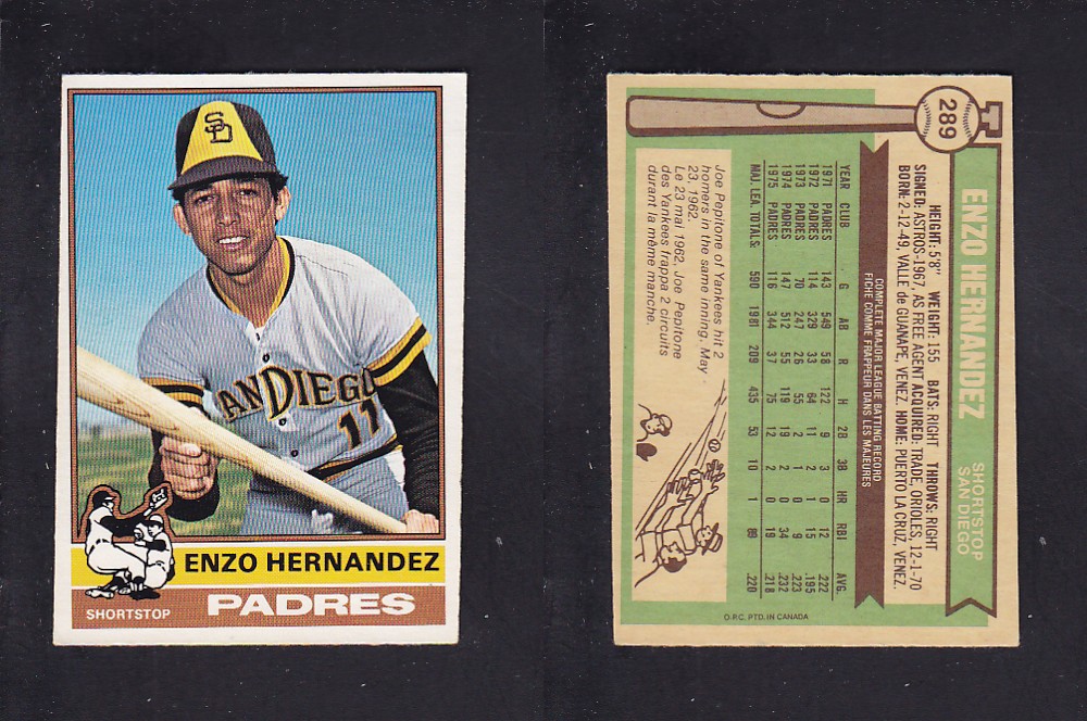 1976 O-PEE-CHEE BASEBALL CARD #289 E. HERNANDEZ photo 1976 O-PEE-CHEE BASEBALL CARD #289 E. HERNANDEZ photo