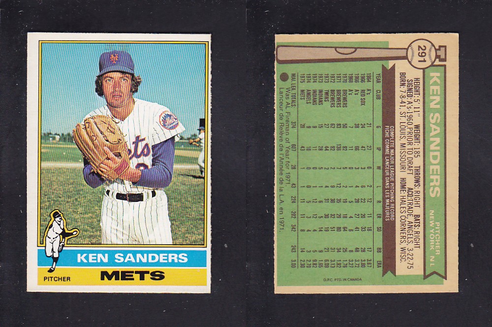 1976 O-PEE-CHEE BASEBALL CARD #291 K. SANDERS photo