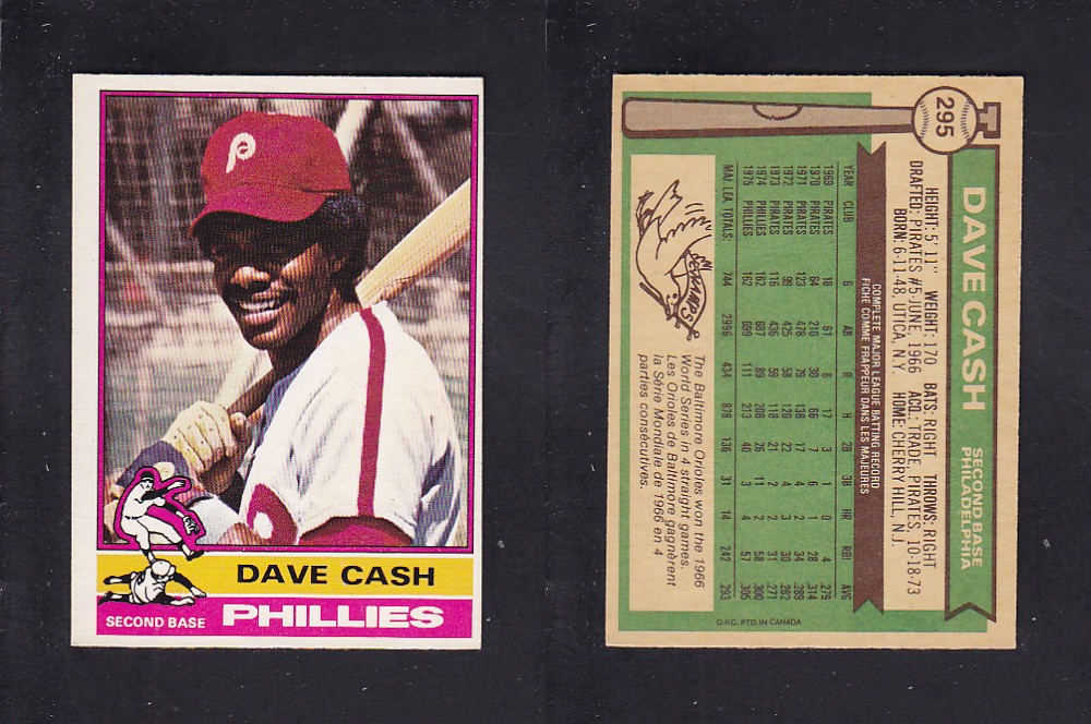 1976 O-PEE-CHEE BASEBALL CARD #295 D. CASH photo 1976 O-PEE-CHEE BASEBALL CARD #295 D. CASH photo