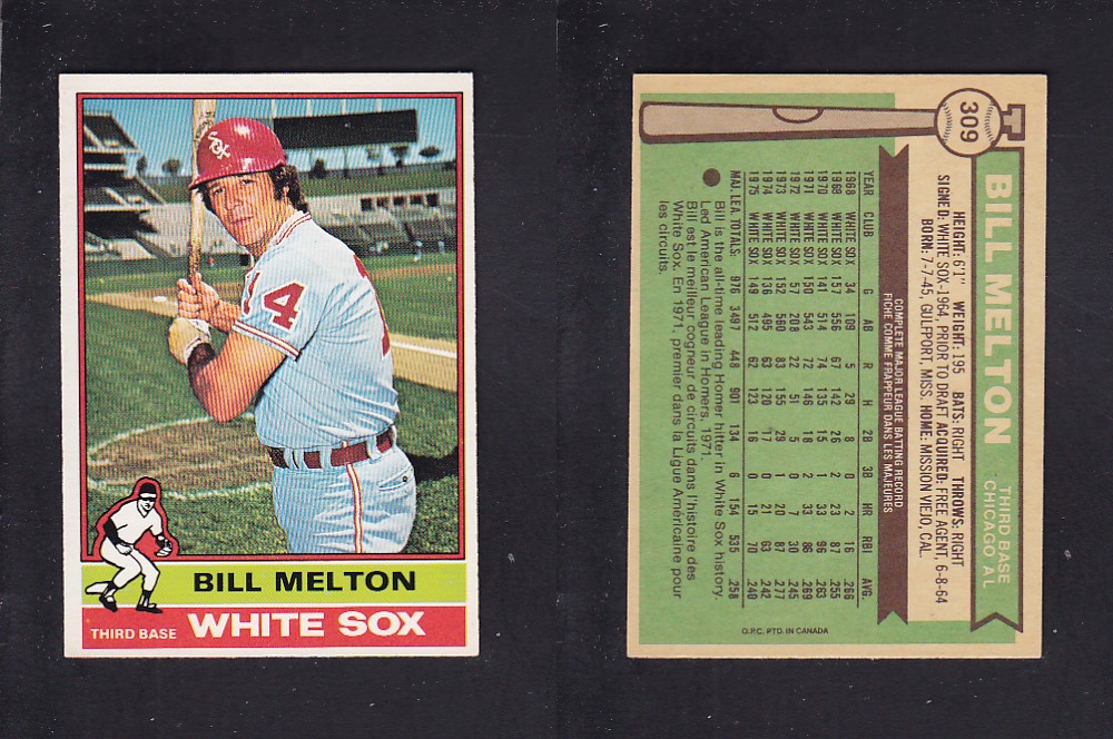 1976 O-PEE-CHEE BASEBALL CARD #309 B. MELTON photo 1976 O-PEE-CHEE BASEBALL CARD #309 B. MELTON photo