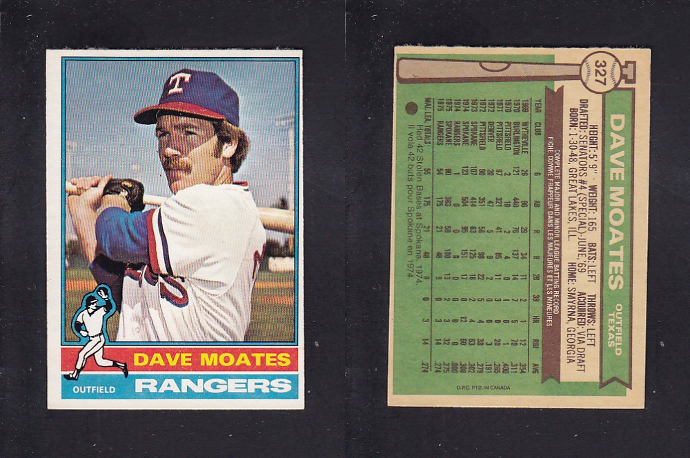 1976 O-PEE-CHEE BASEBALL CARD #327 D. MOATES photo 1976 O-PEE-CHEE BASEBALL CARD #327 D. MOATES photo