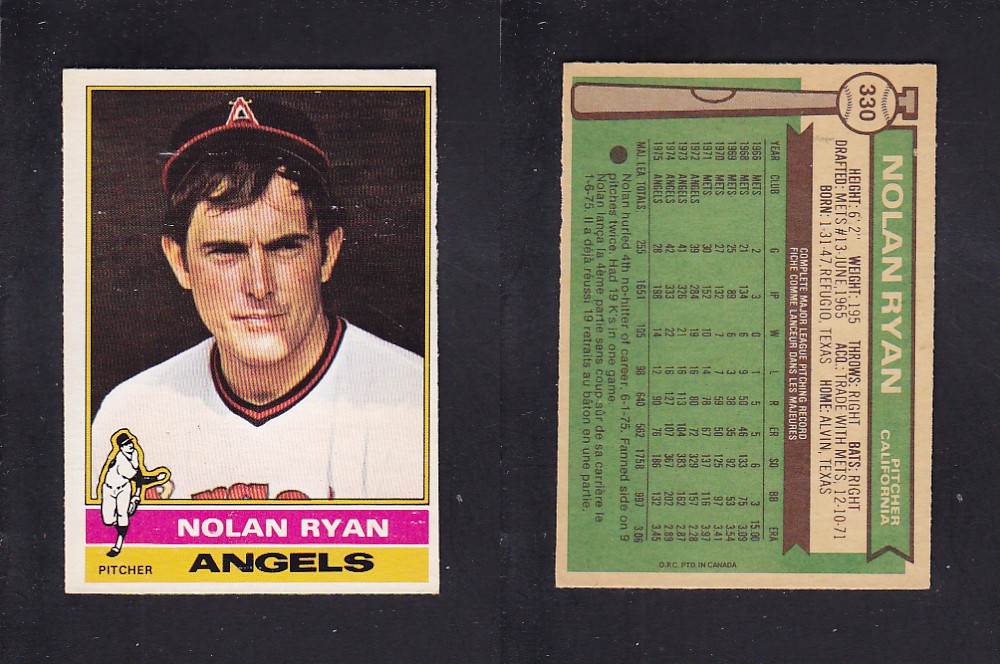 1976 O-PEE-CHEE BASEBALL CARD #330 N. RYAN photo 1976 O-PEE-CHEE BASEBALL CARD #330 N. RYAN photo