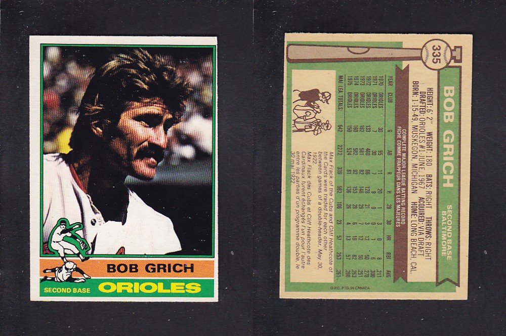 1976 O-PEE-CHEE BASEBALL CARD #335 B. GRICH photo 1976 O-PEE-CHEE BASEBALL CARD #335 B. GRICH photo