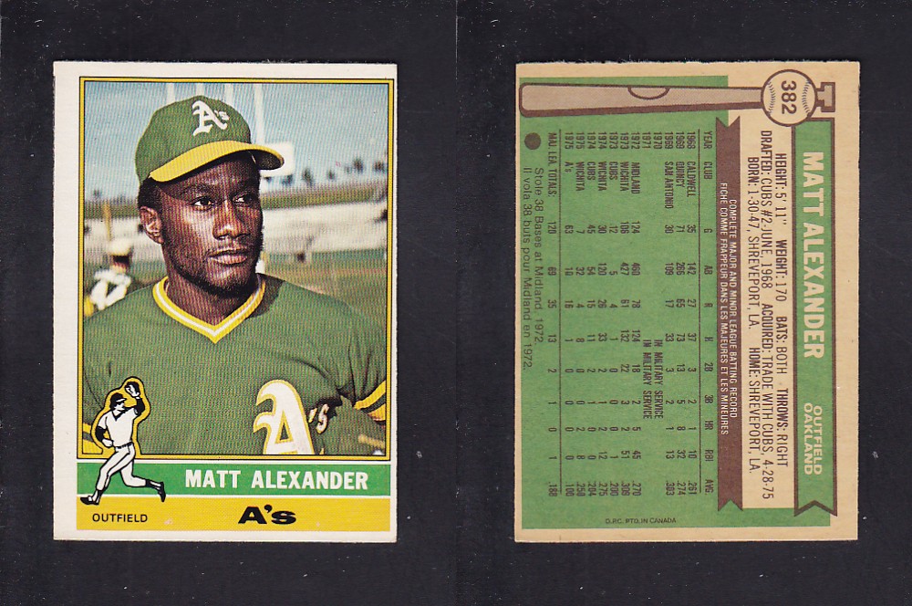 1976 O-PEE-CHEE BASEBALL CARD #382 M. ALEXANDER photo 1976 O-PEE-CHEE BASEBALL CARD #382 M. ALEXANDER photo