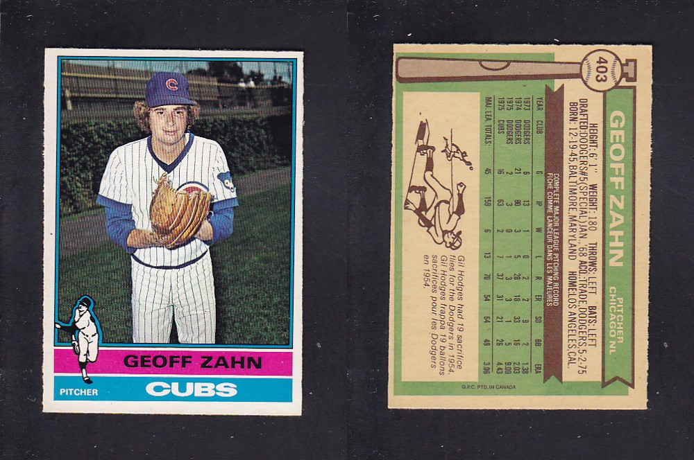 1976 O-PEE-CHEE BASEBALL CARD #403 G. ZAHN photo