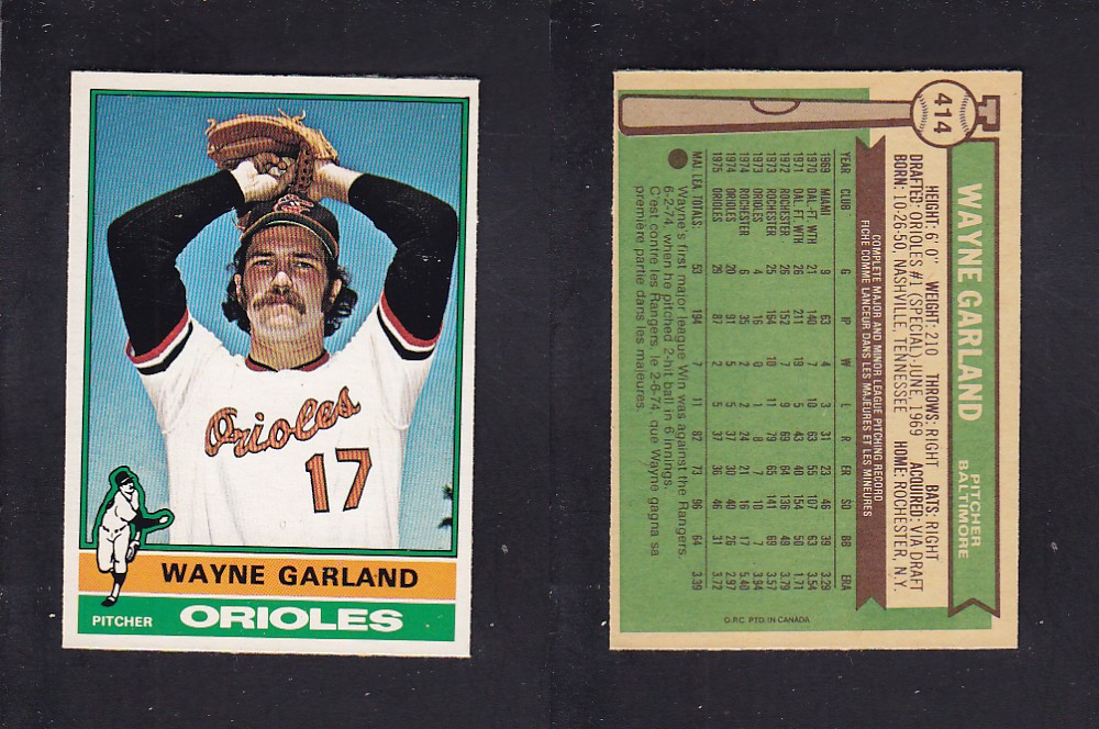 1976 O-PEE-CHEE BASEBALL CARD #414 W. GARLAND photo