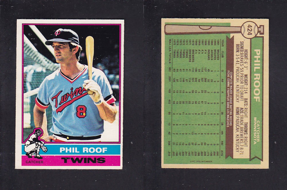 1976 O-PEE-CHEE BASEBALL CARD #424 P. ROOF photo 1976 O-PEE-CHEE BASEBALL CARD #424 P. ROOF photo