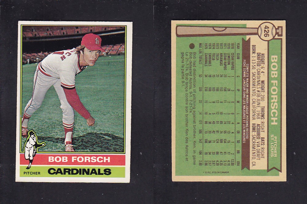 1976 O-PEE-CHEE BASEBALL CARD #426 B. FORSCH photo 1976 O-PEE-CHEE BASEBALL CARD #426 B. FORSCH photo
