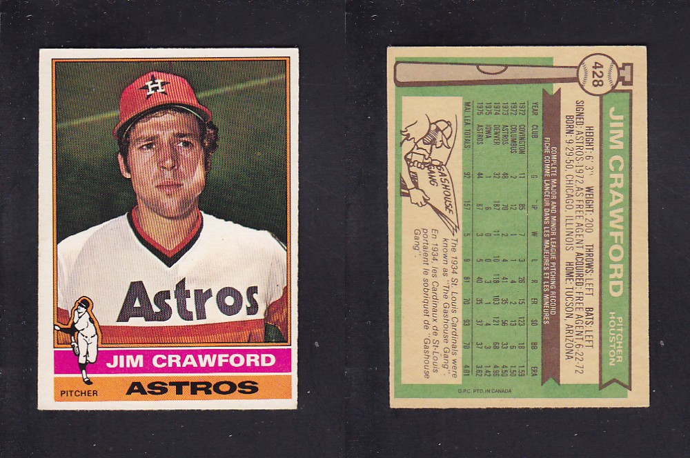 1976 O-PEE-CHEE BASEBALL CARD #428 J. CRAWFORD photo