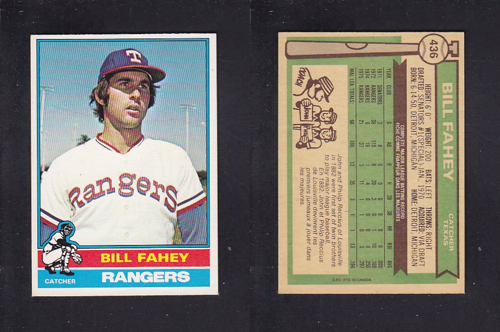 1976 O-PEE-CHEE BASEBALL CARD #436 B. FAHEY photo 1976 O-PEE-CHEE BASEBALL CARD #436 B. FAHEY photo