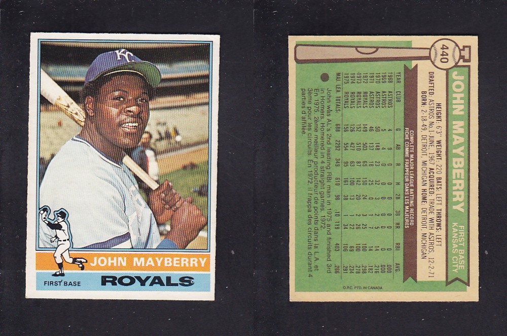 1976 O-PEE-CHEE BASEBALL CARD #440 J. MAYBERRY photo 1976 O-PEE-CHEE BASEBALL CARD #440 J. MAYBERRY photo