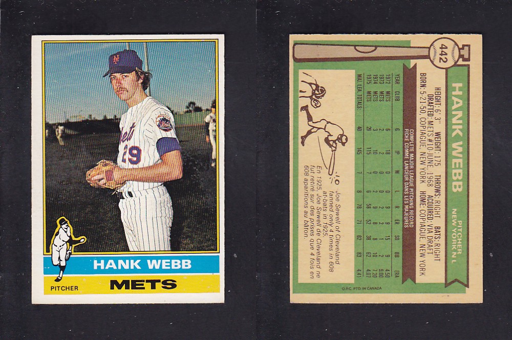 1976 O-PEE-CHEE BASEBALL CARD #442 H. WEBB photo