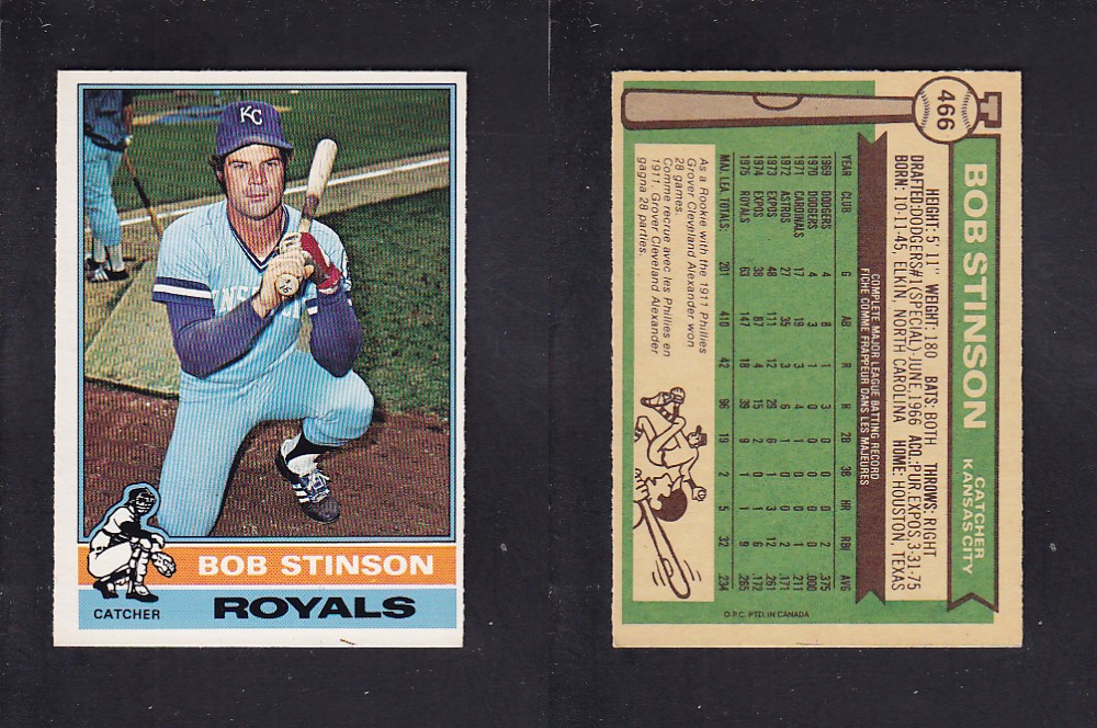 1976 O-PEE-CHEE BASEBALL CARD #466 B. STINSON photo 1976 O-PEE-CHEE BASEBALL CARD #466 B. STINSON photo