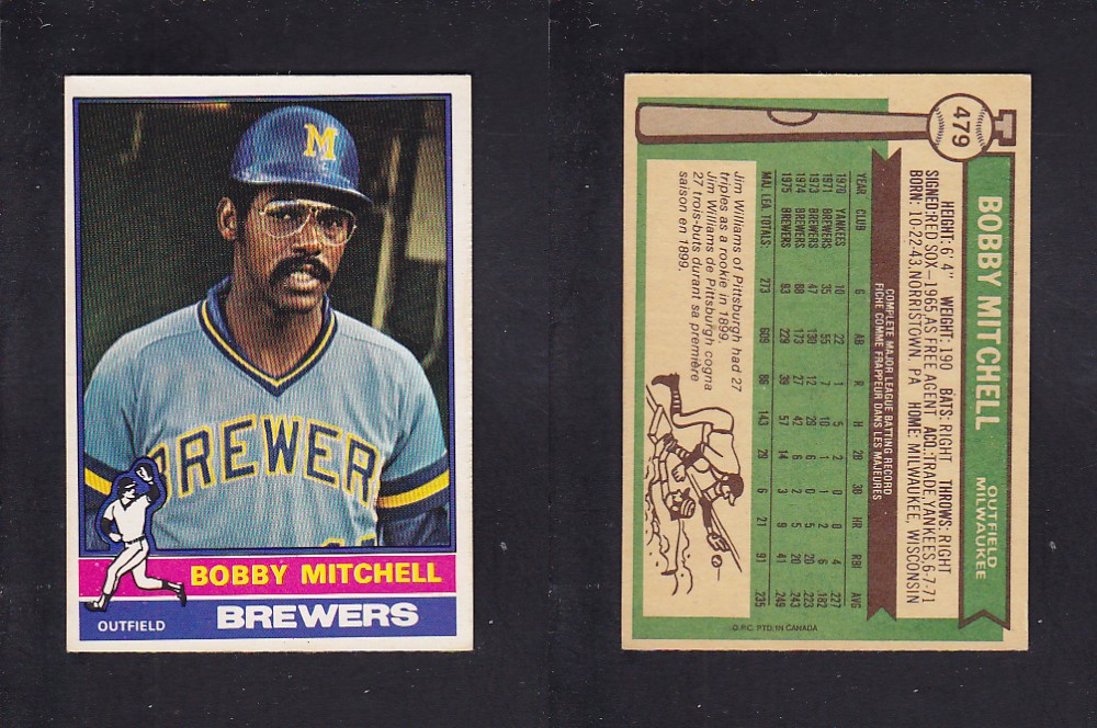 1976 O-PEE-CHEE BASEBALL CARD #479 B. MITCHELL photo