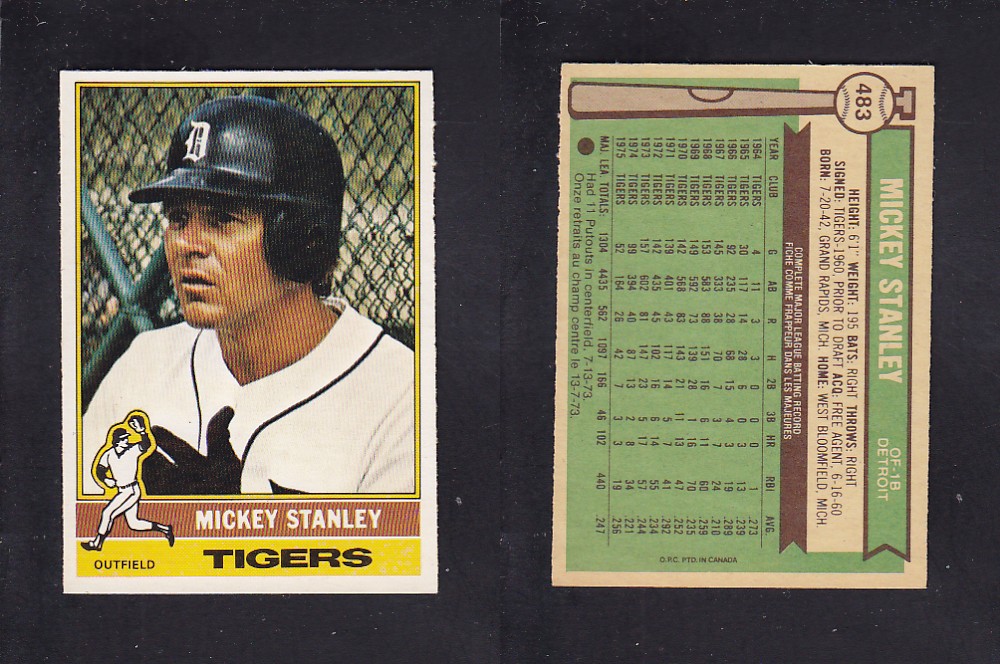 1976 O-PEE-CHEE BASEBALL CARD #483 M. STANLEY photo
