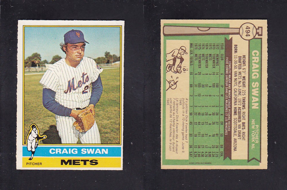 1976 O-PEE-CHEE BASEBALL CARD #494 C. SWAN photo