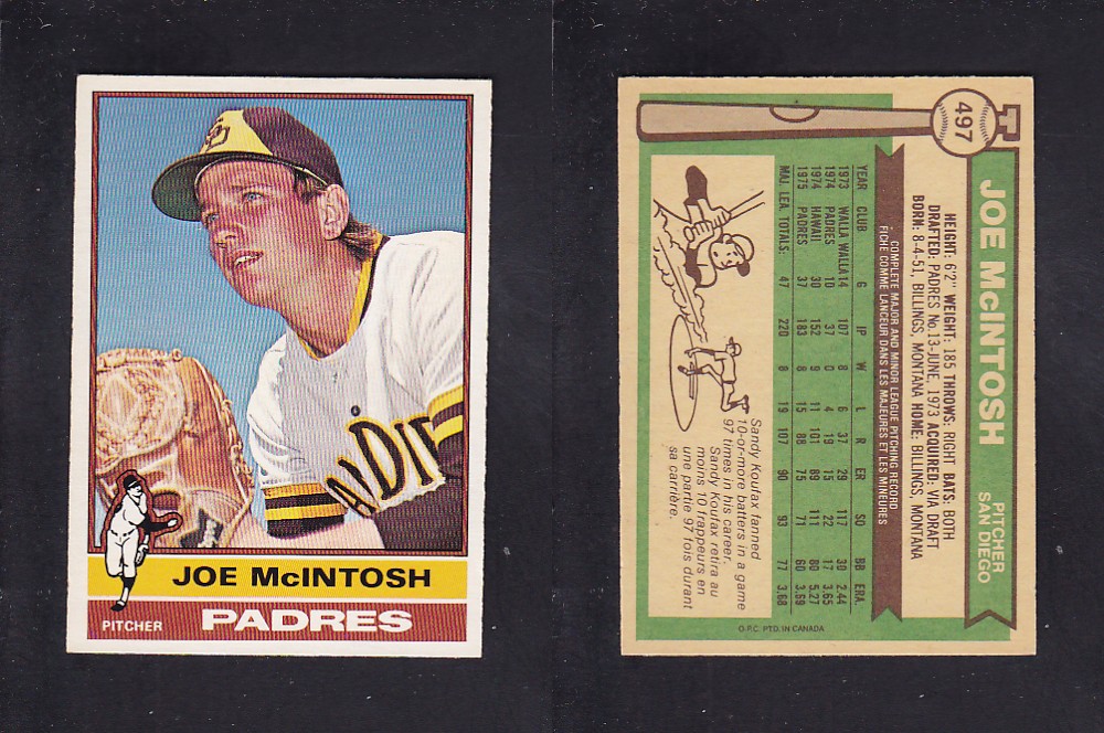 1976 O-PEE-CHEE BASEBALL CARD #497 J. McINTOSH photo