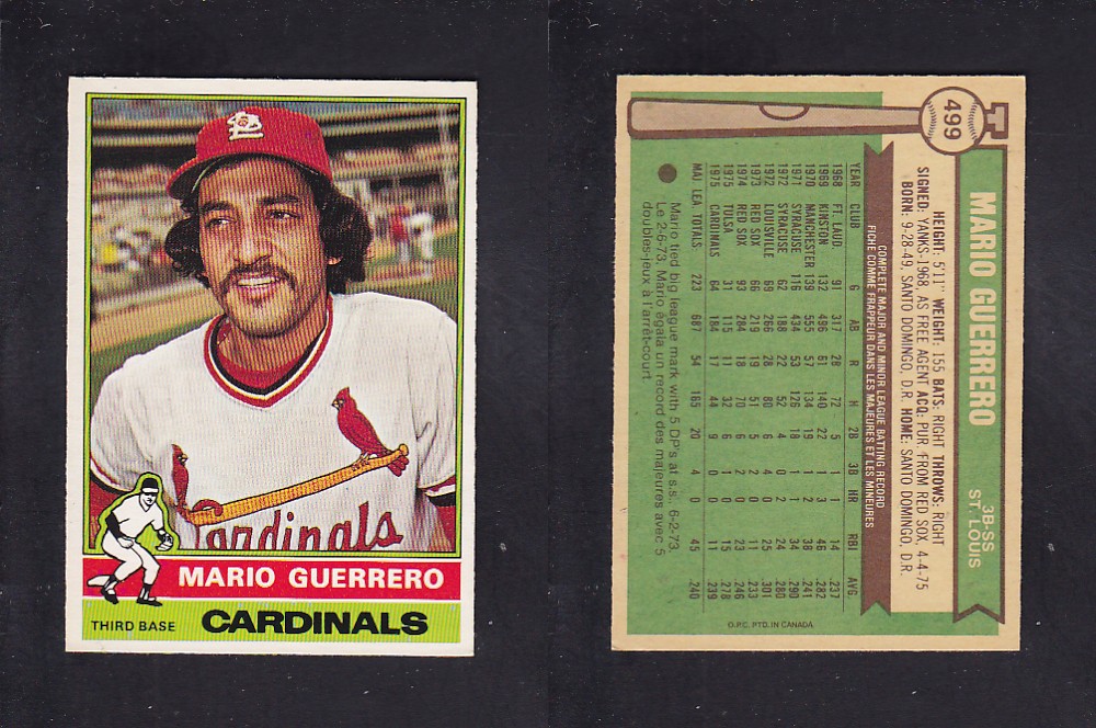 1976 O-PEE-CHEE BASEBALL CARD #499 M. GUERRERO photo