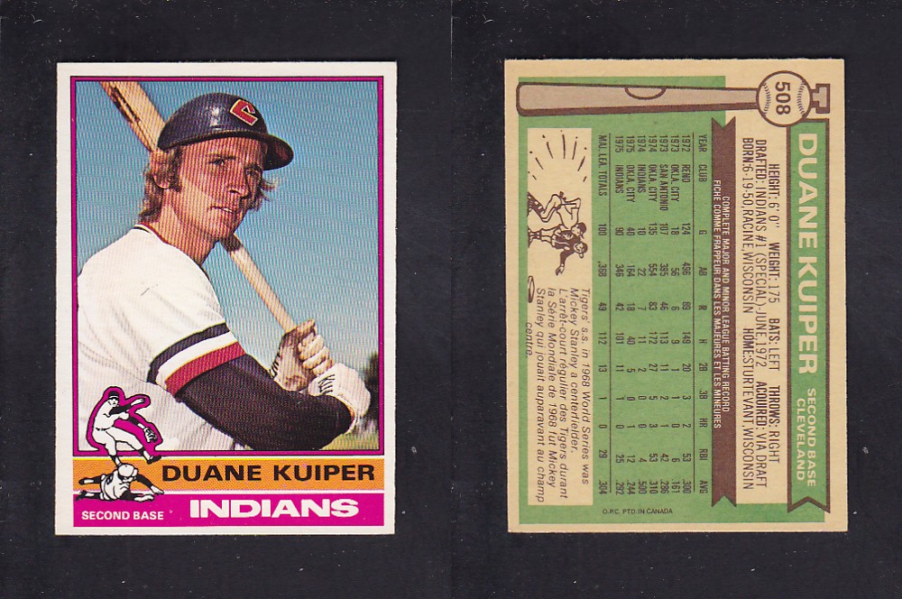 1976 O-PEE-CHEE BASEBALL CARD #508 D. KUIPER photo