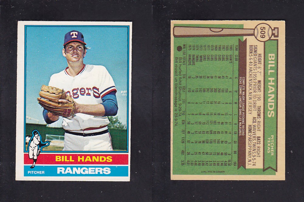 1976 O-PEE-CHEE BASEBALL CARD #509 B. HANDS photo
